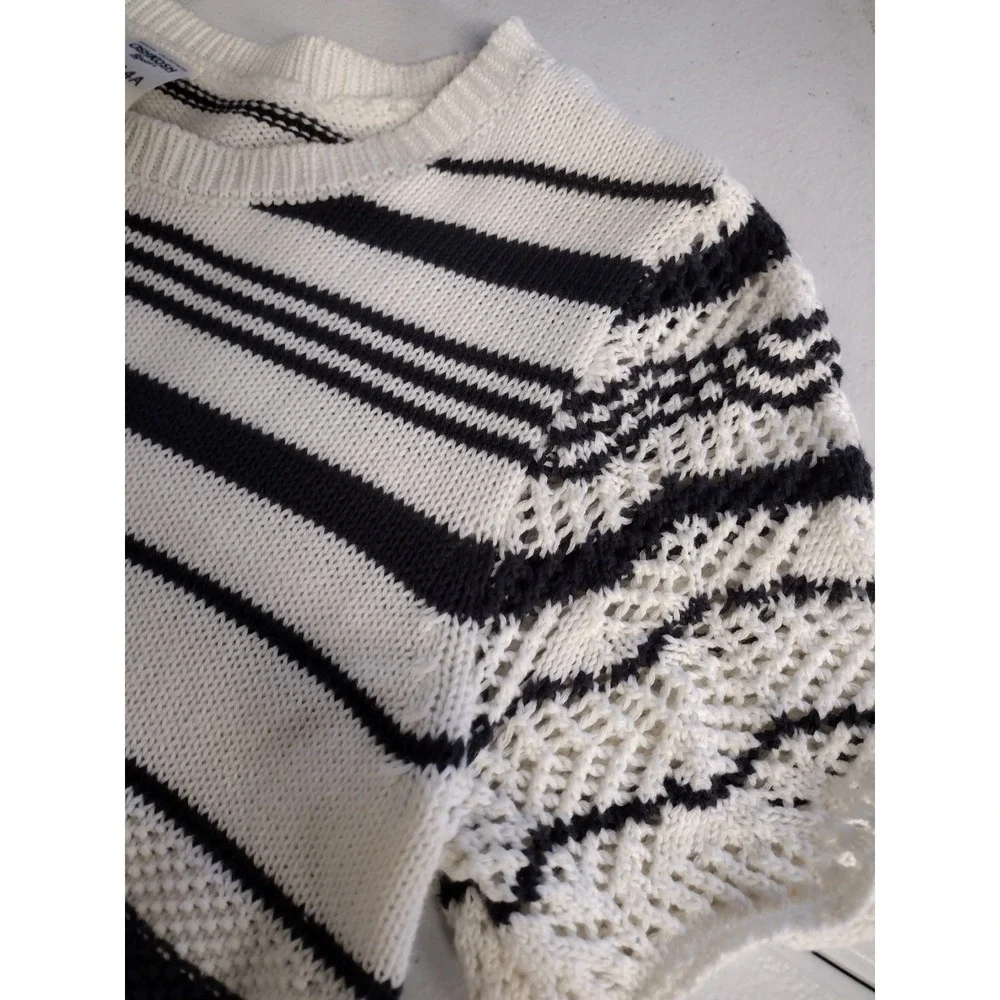 OshKosh Bgosh Girls 14 Black White Striped Cotton Knit Crochet Sweater Dress